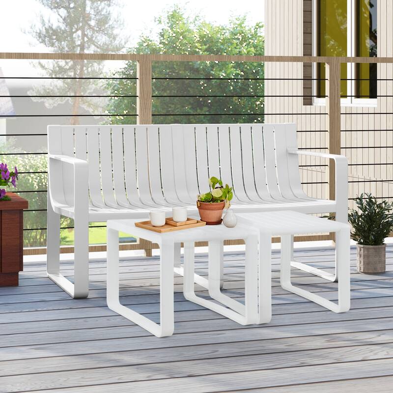 Gymax Patio Loveseat 2-Person Bench w/ Curved Backrest Slatted Design
