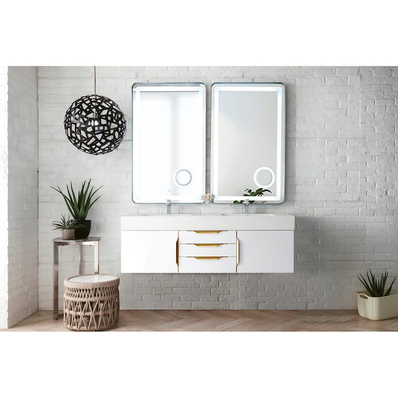 James Martin Vanities Mercer Island 59" Double Vanity, Glossy White with Radiant Gold Hardware