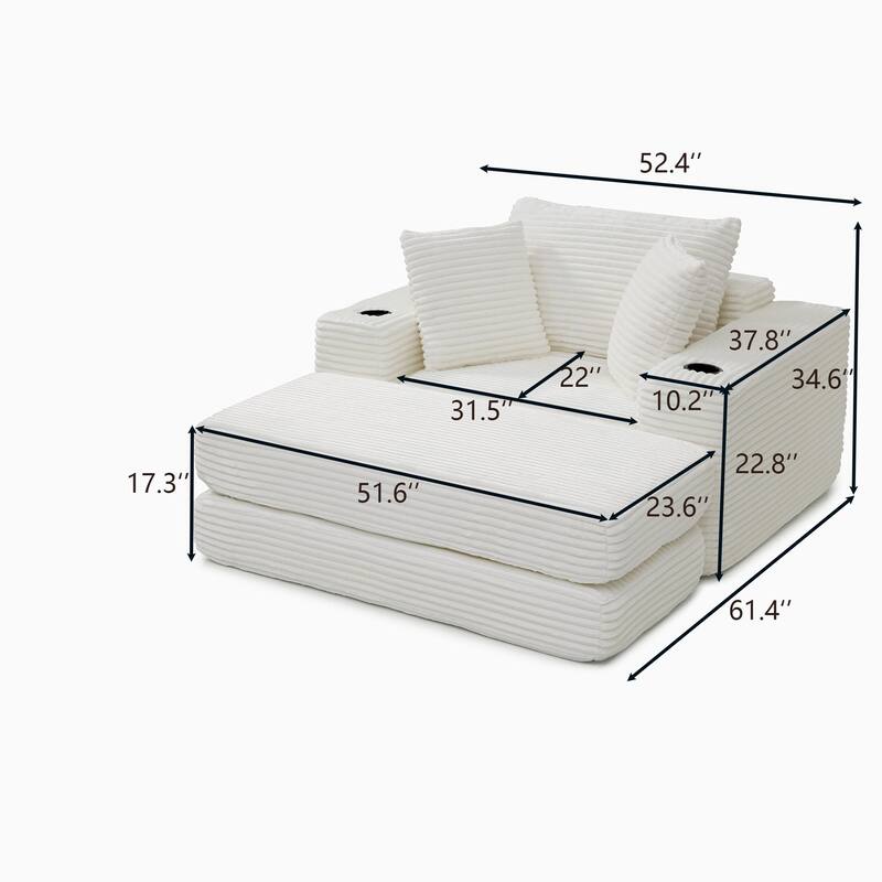 52.4'' Boneless Chaise Lounge Chair Indoor-Oversized Cloud-Like Cozy Comfy Modular 3-in-1 Sofa Bed