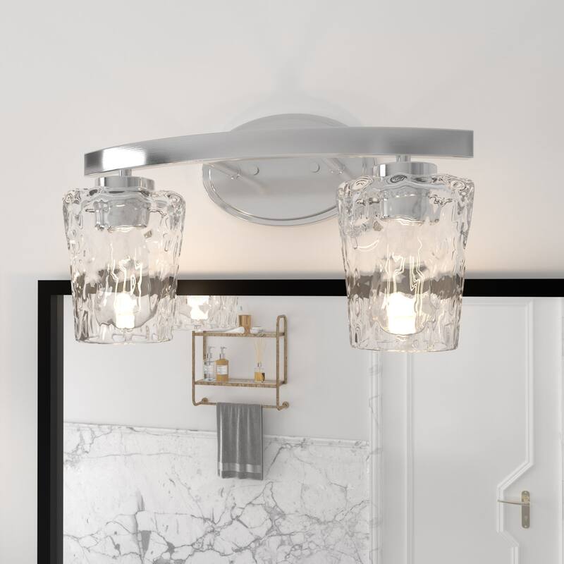Modern Brushed Nickel Bathroom Vanity Light Rippled Glass Lamps with 2/4 Lights