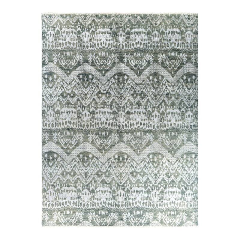 Ikat One-of-a-Kind Hand-Knotted Area Rug - Gray, 9' 0" x 12' 1" - 9' 0" x 12' 1"