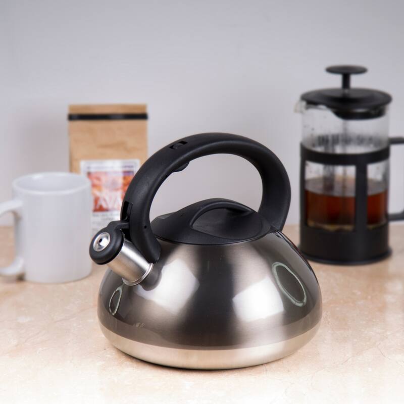 Creative Home Sphere 3.0 Quart Stainless Steel Whistling Tea Kettle, Metallic Smoke Color