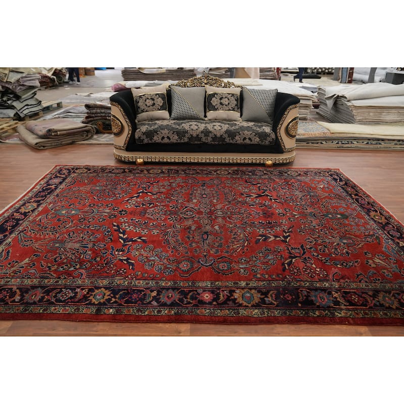 Hand Knotted Oriental 100% Wool Carpet Traditional Floral Oranges & Rust Sarouk Area Rug - 12' 1'' X 8' 9''
