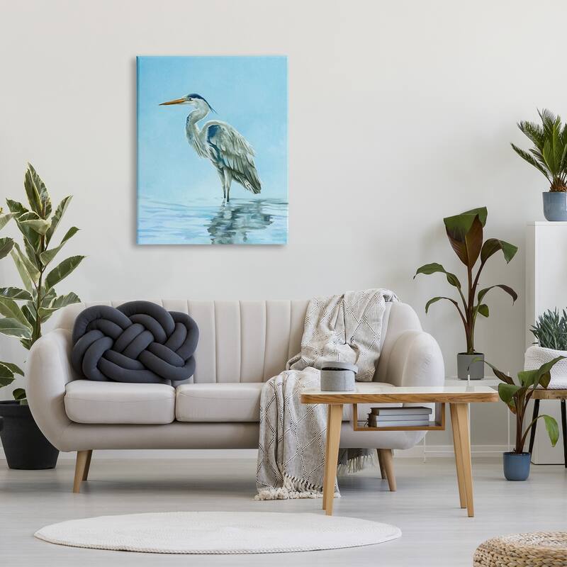 Stupell Blue Heron Shallow Waters Aquatic Bird Painting Canvas Wall Art
