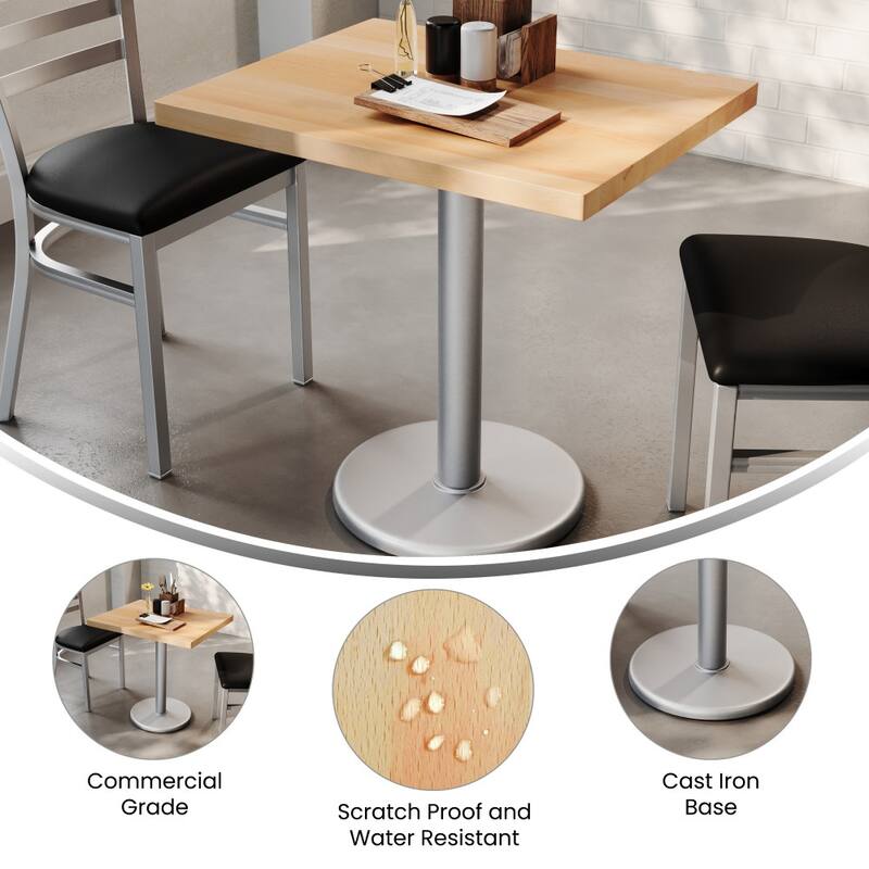 Rectangular Solid Wood Commercial Tabletop with 18" Round Dining Height Base - 24"W x 30"D x 29.5"H