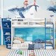 preview thumbnail 2 of 4, White+Blue Twin over Twin Boat-Like Shape Bunk Bed with Storage Shelves