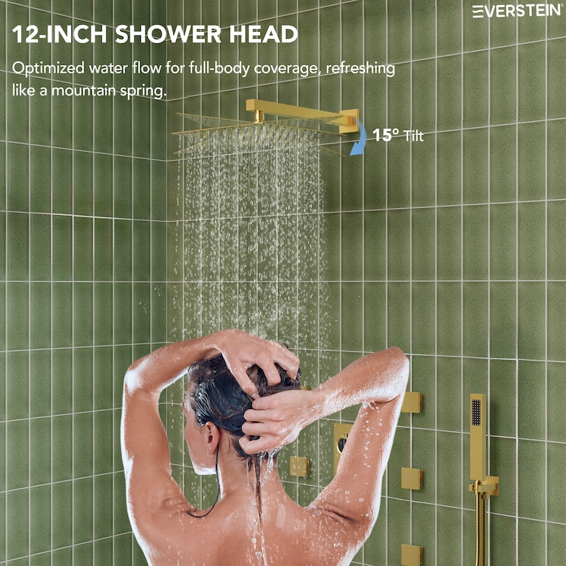 LCD Digital Display Shower System ,12" High-Pressure Rainfall Shower Head with Pressure-Balanced Valve