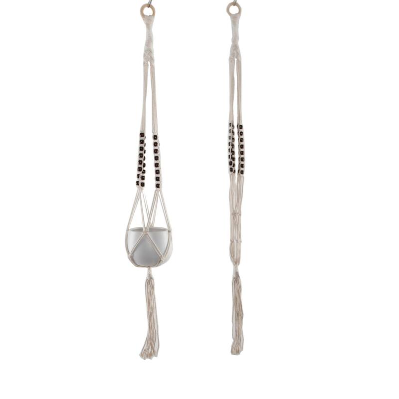 39" Tri-Beaded Macrame Plant Hanger - White