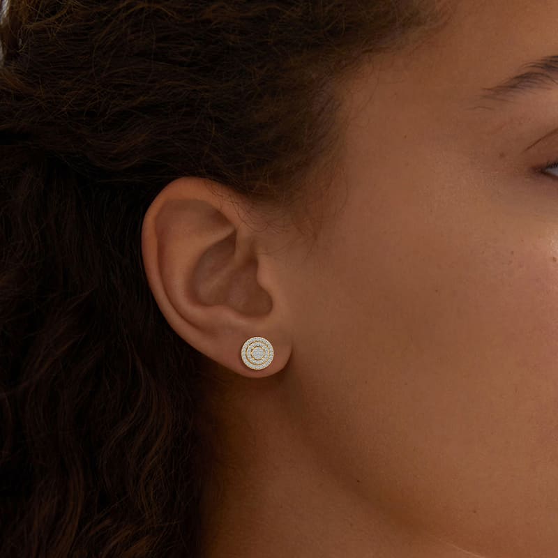 1/2ct TDW Diamond Cluster Double Halo Stud Earrings in 10k Yellow Gold for Women