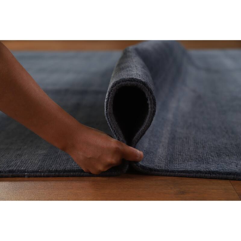 Hand Knotted Oriental 100% Wool Carpet Modern Solid Navy Blue & Blues Gabbeh Area Rug - 12' 0'' X 9' 5''