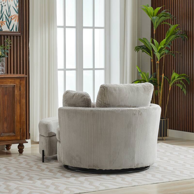 42.3"W Upholstered Swivel Accent Chair with 4 Pillows and Half-Moon Storage Ottoman