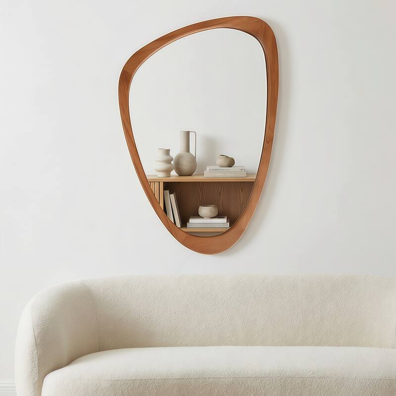24"x36" Irregular Solid Wood Frame Decorative Mirror,For Bedroom, Bathroom, Living Room, Entryway