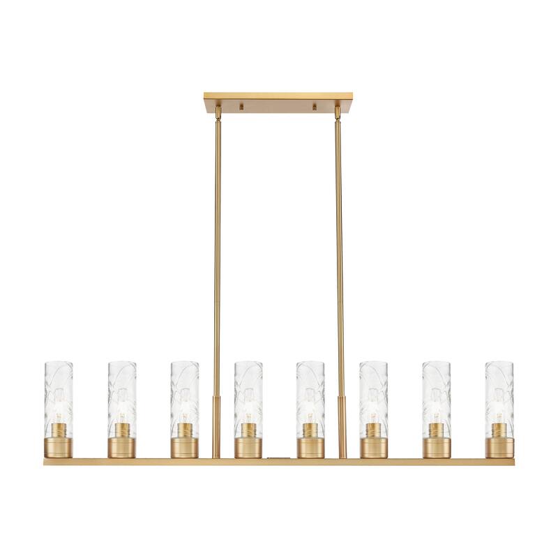 Innovations Lighting Downtown Urban - Boreas - 6 Light 48" Stem Hung Island Light with 8" Shades - Deco Swirl/Brushed Brass