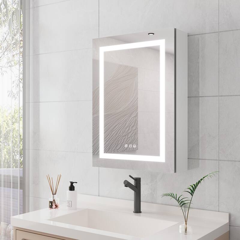 Bathroom Wall Mounted Medicine Cabinet with Mirror with LED Lights,Single Door