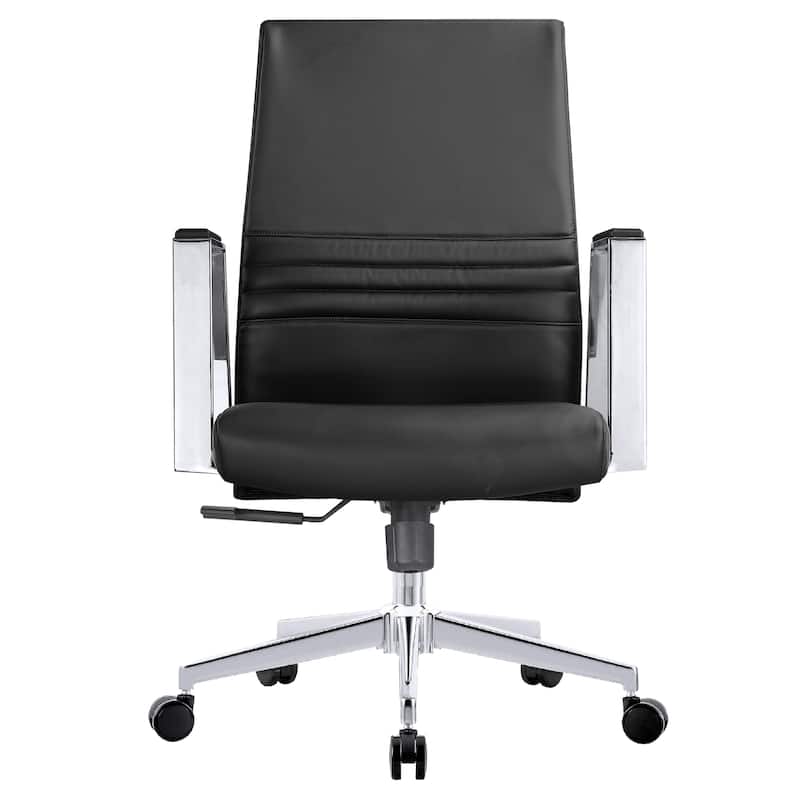 Mid-Back Leather Office Chair in Iron Modern Ergonomic Swivel Lift Tilt Computer Task Chair