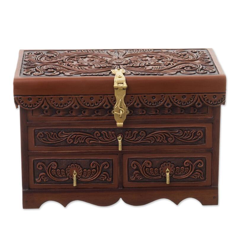 Novica Handmade Paradise Memories Leather And Wood Jewelry Box
