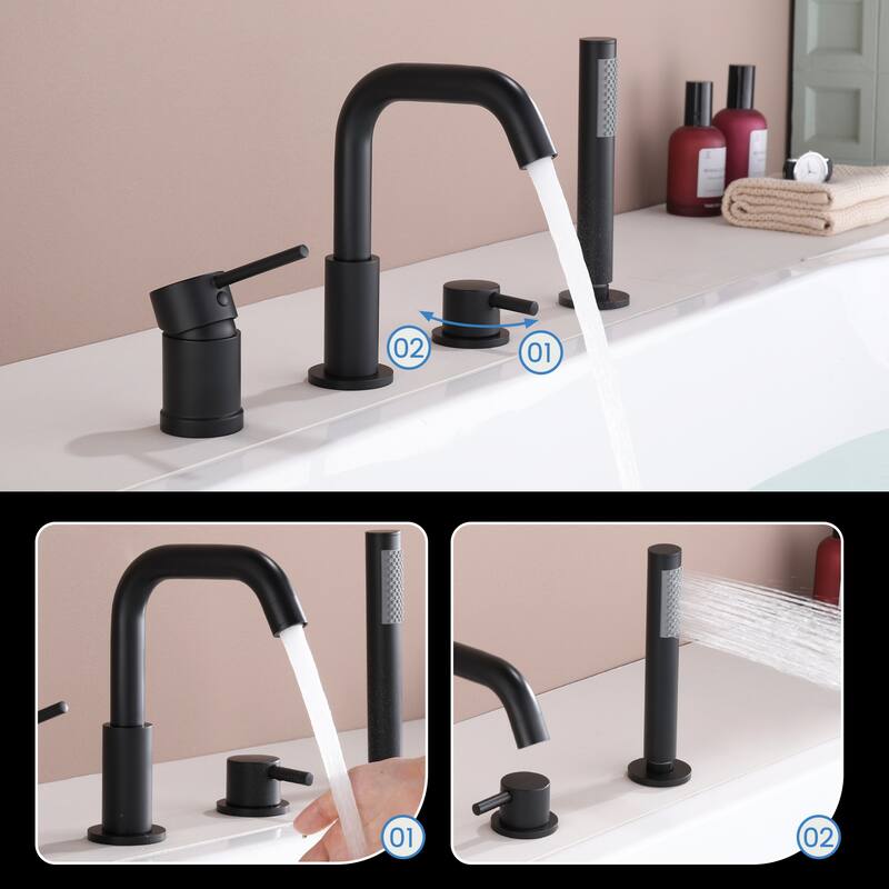 Solid Brass 2-Handle Deck Mounted Roman Tub Faucet with Handheld Shower