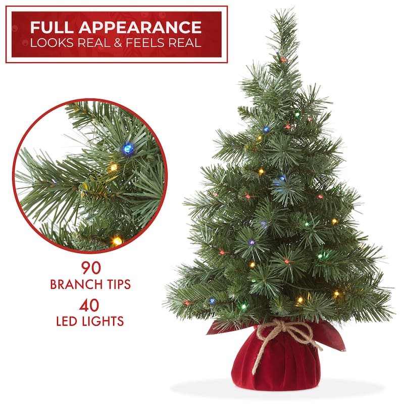 2ft PreLit Artificial Mini Tabletop Christmas Tree with Cloth Base