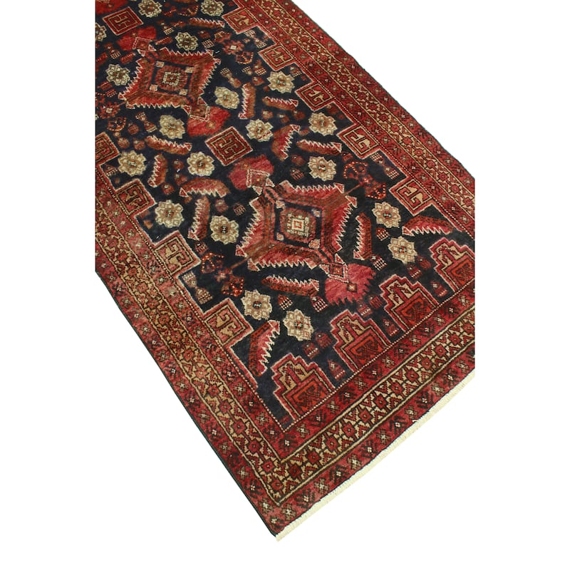 Fine Vintage Distressed Muxlisa Charcoal/Red Runner - 3'4" x 12'11"
