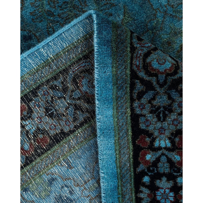 Overton Hand Knotted Wool Vintage Inspired Modern Contemporary Overdyed Blue Runner Rug - 2' 7" x 19' 8"