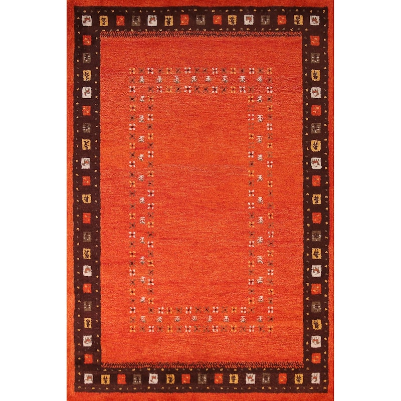 Orange Tribal Gabbeh Indian Area Rug Hand-Tufted Wool Carpet - 5'3" x 7'7"