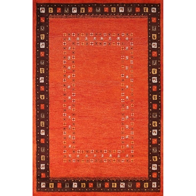 Orange Tribal Gabbeh Indian Area Rug Hand-Tufted Wool Carpet - 5'3" x 7'7"