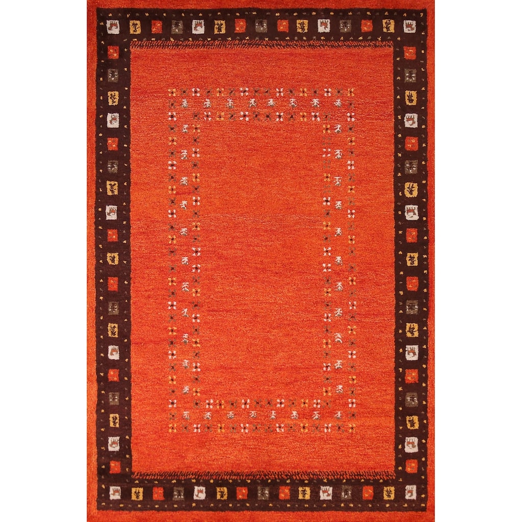 Orange Tribal Gabbeh Indian Area Rug Hand-Tufted Wool Carpet - 5'3" x 7'7"