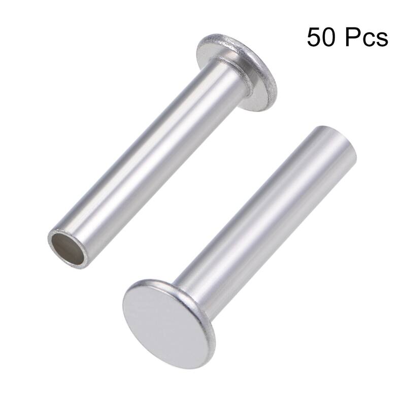 50Pcs Aluminum Flat Head Semi-Tubular Rivets Silver Tone - Overstock ...