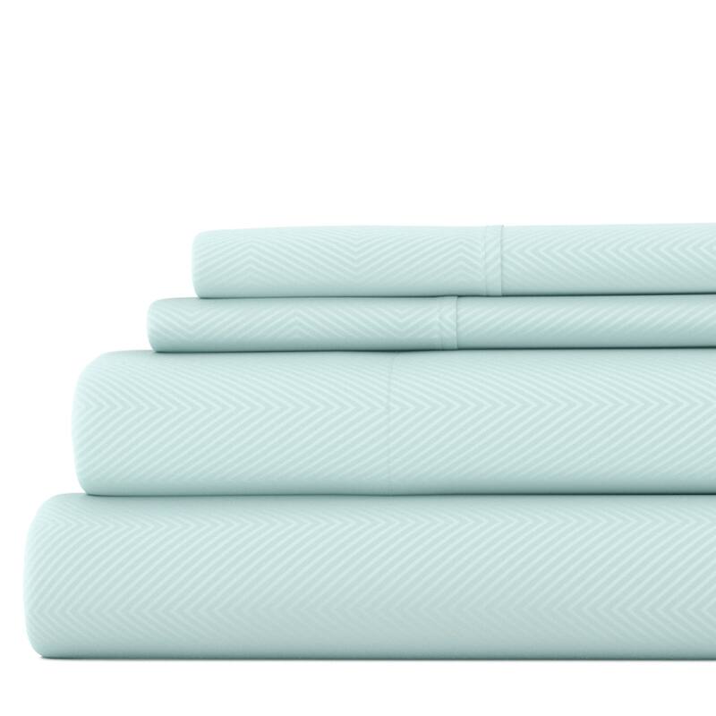Soft Essentials Embossed Chevron Design 4-piece Deep Pocket Bed Sheet Set - Full - Aqua