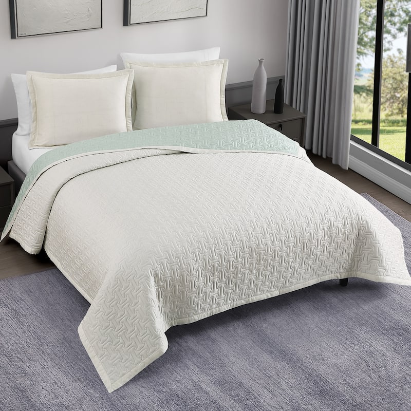 Bebejan 100% Cotton Sateen 3 Piece Textured Quilted Coverlet Set
