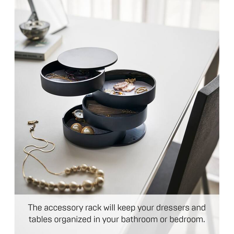 Yamazaki Home Stacked Jewelry Organizer - Two Styles, ABS Plastic, Open - L 3.94 x W 3.94 x H 3.94 inches