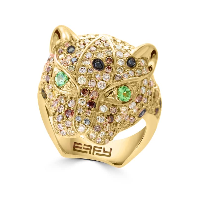 Effy Women's 14K Yellow Gold Diamond,Black Diamond,Espresso Diamond,Tsavorite Panther Ring