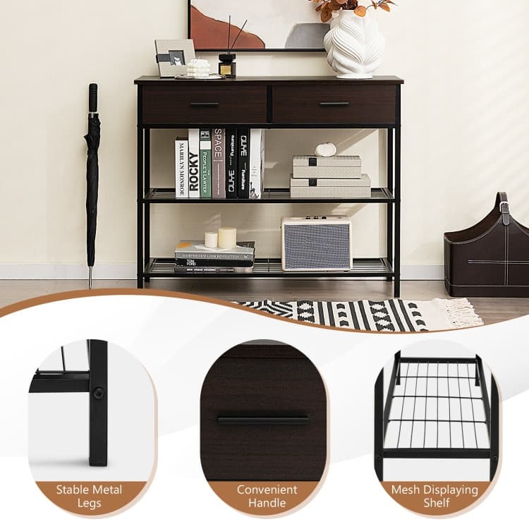 39.5 Inch Entryway Table with 2 Drawers and 2-Tier Shelves - 39.5" x 12" x 32" (L x W x H)