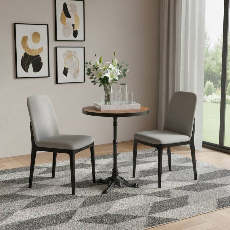 24" Walnut and Black Wood And Aluminum Indoor Outdoor Pedestal Base Round Top Dining Table - Walnut