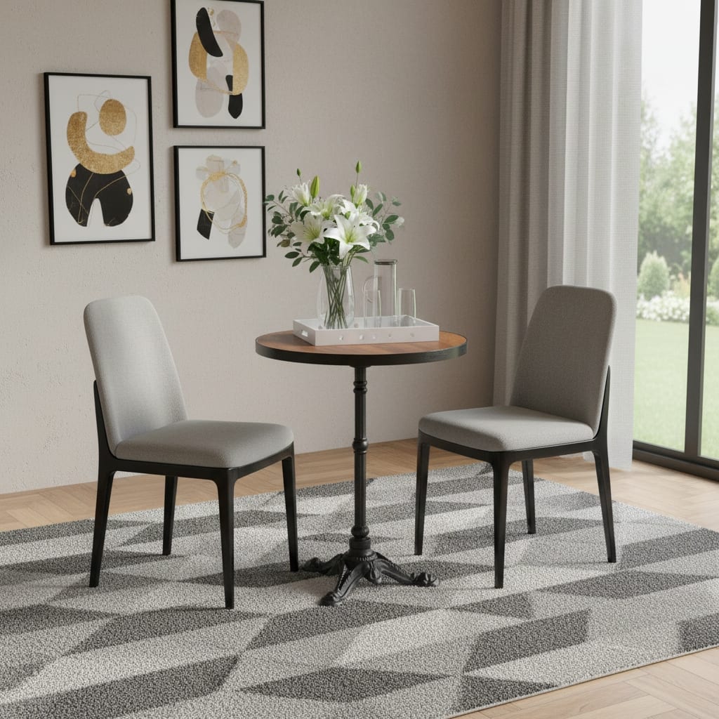 24" Walnut and Black Wood And Aluminum Indoor Outdoor Pedestal Base Round Top Dining Table