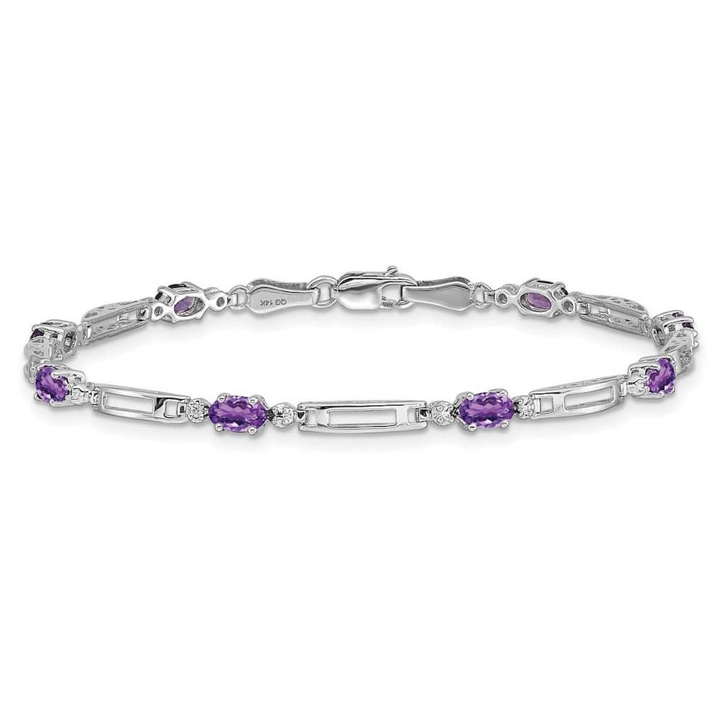 Curata Yellow or White Gold 3.5mm 7" Gemstone and Diamond Bracelet - 10k or 14k