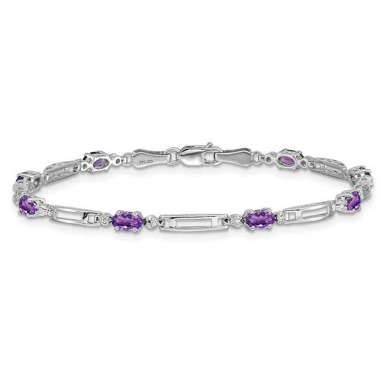 Curata Yellow or White Gold 3.5mm 7" Gemstone and Diamond Bracelet - 10k or 14k