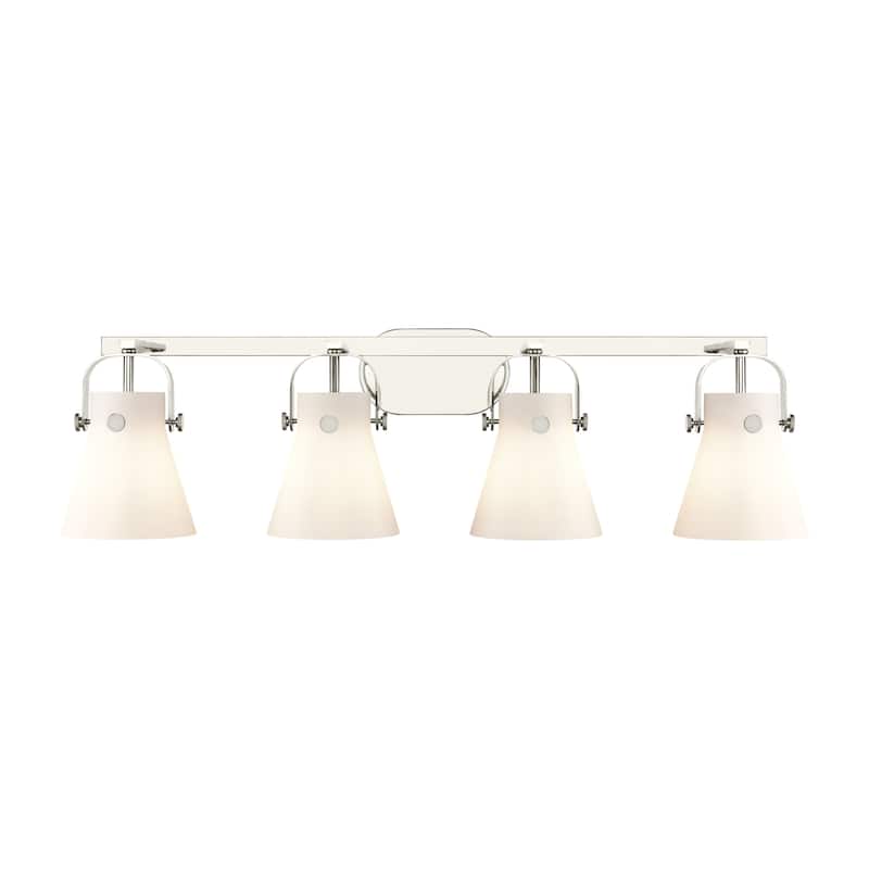Innovations Lighting 423-4W-10-37 Pilaster II Cone Vanity Pilaster II - Polished Nickel / Matte White