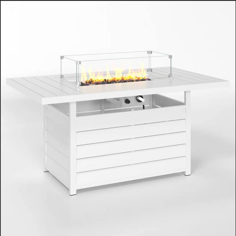 54.3" Patio White Aluminum Fire Pit Table, 50000 BTU CSA Certified Waterproof Cover