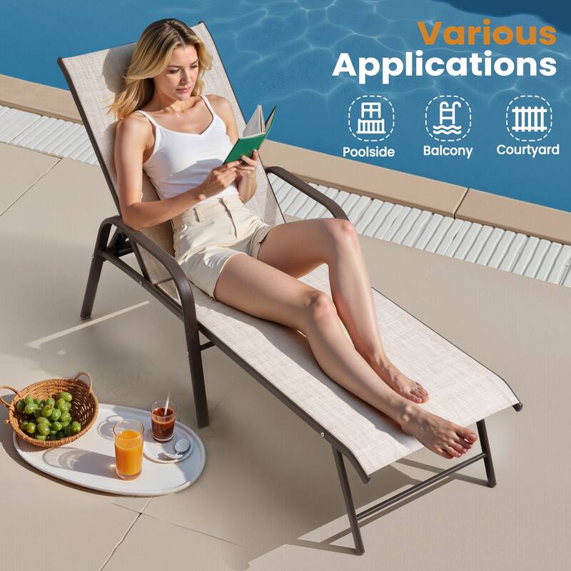 VredHom Outdoor Aluminum Adjustable Patio Chaise Lounge Chairs