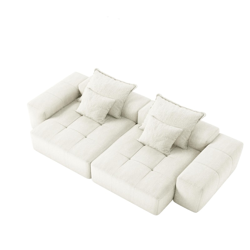 113.39" Chenille 4-Seater Modular Sofa, Sparkling Tufted and Non-Slip Base
