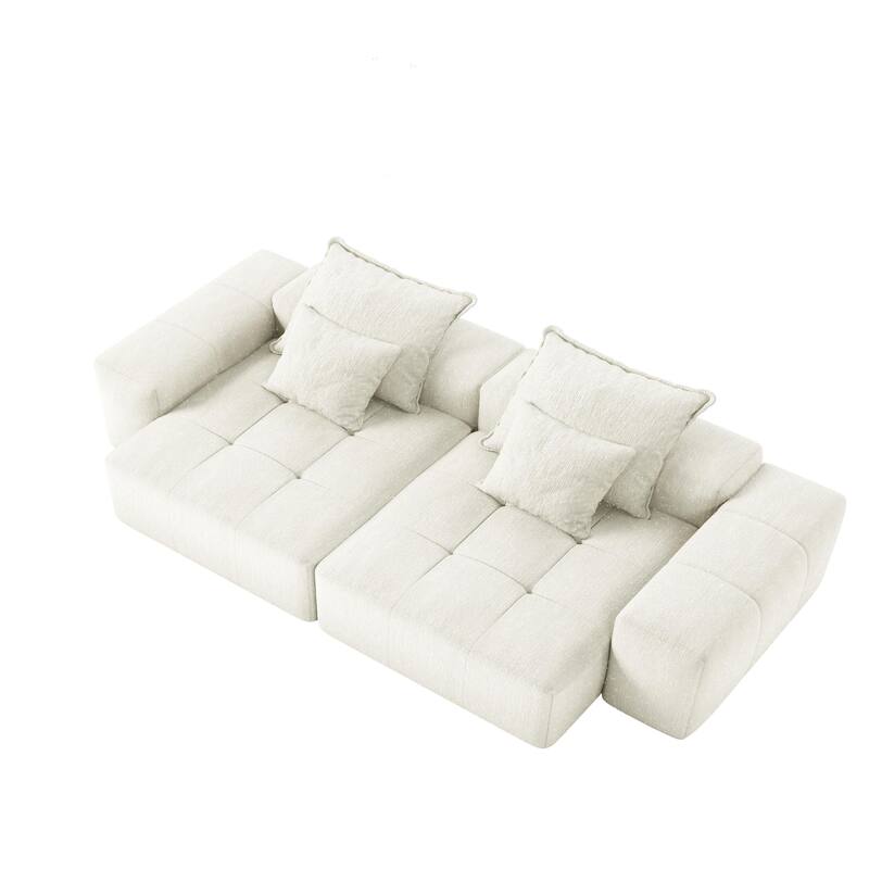 Oversized Modular Sectional Sofa w/ Armrest, Chenille Soft Cushion Sofa w/ 4 Pillows, 4 PCS DIY Combination Tufted Sofa
