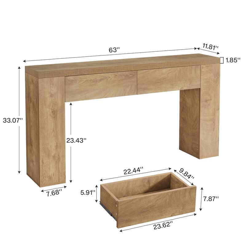 63" Industrial Console Sofa Table with Storage Drawers for Entryway