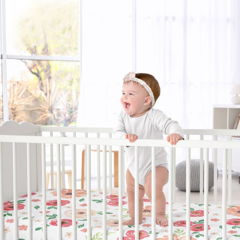 Sweet Jojo Designs Peach and Green Watercolor Floral Collection Fitted Crib Sheet