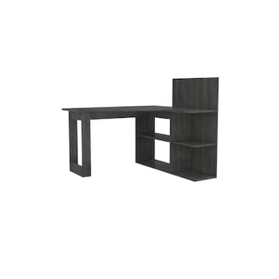 Kochi L-Shaped Desk - Gray Corner Computer Workstation with Storage Shelves