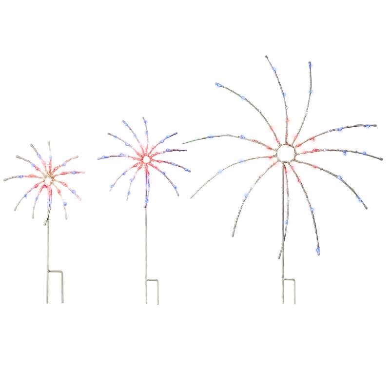 3pc Patriotic Light Up Fireworks Lawn Decor with165 LED Lights