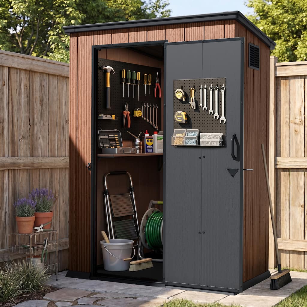 6X4/5X3 FT All-Weather Waterproof Outdoor Resin Storage Shed Windows Lockable Door with Floor for Patio Furniture and Tools