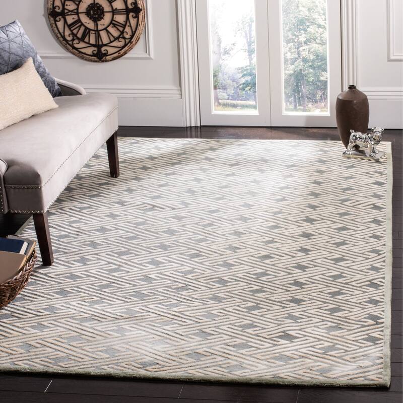 SAFAVIEH Couture Hand-knotted Norberta Modern Wool Rug - 6' x 9' - Slate Blue/Cream