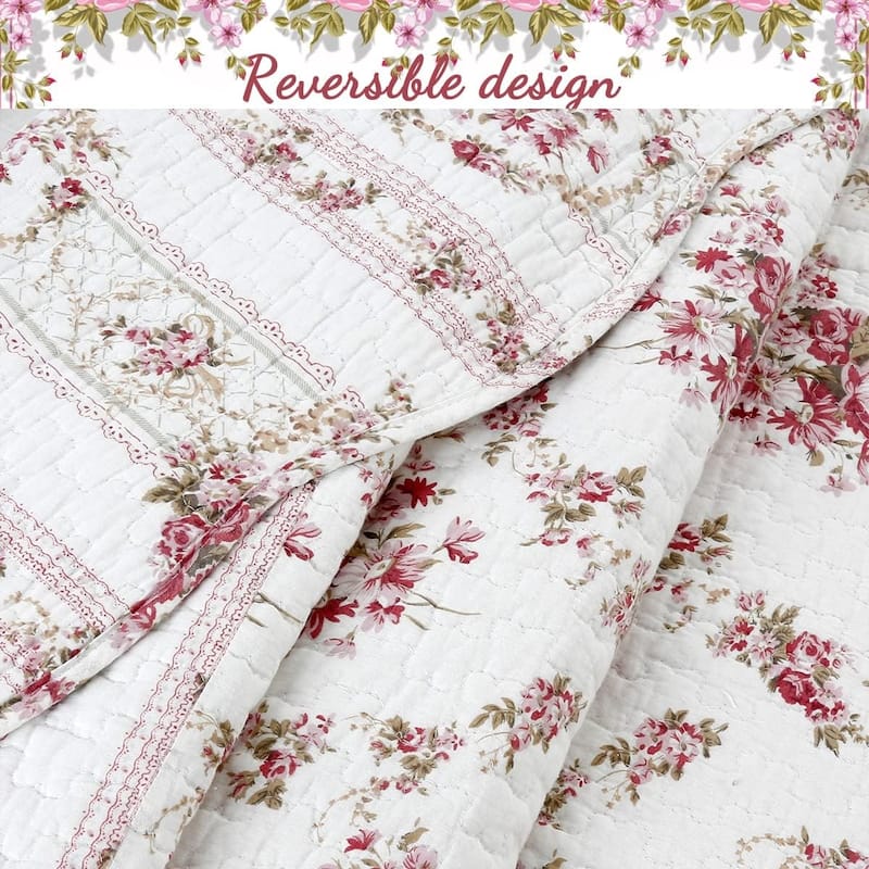 Cozy Line Chic Shabby Vintage Rose Quilted Throw Blanket