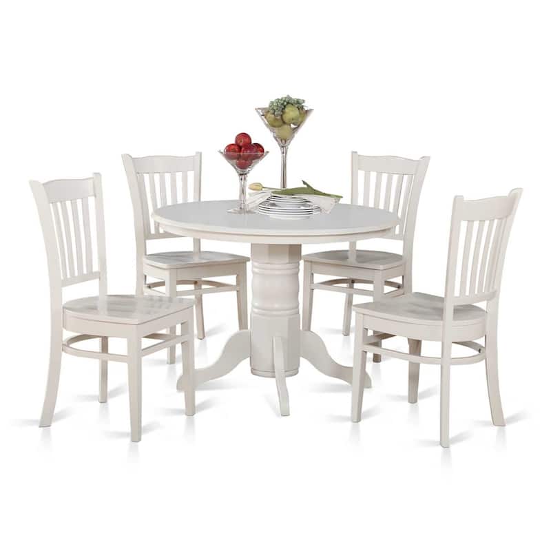 Kitchen Table Set 5 Piece Round - 42 Inch Dining Table with 4 Chairs - Black Finish Modern Design